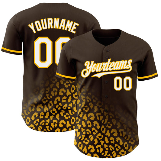 Custom Brown White-Gold 3D Pattern Design Leopard Print Fade Fashion Authentic Baseball Jersey - Sky-Custom