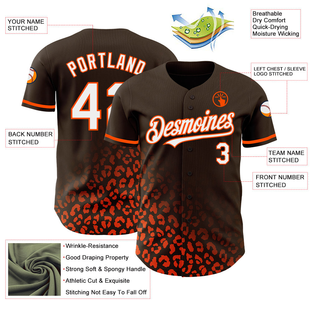 Custom Brown White-Orange 3D Pattern Design Leopard Print Fade Fashion Authentic Baseball Jersey - Sky-Custom