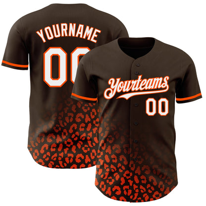 Custom Brown White-Orange 3D Pattern Design Leopard Print Fade Fashion Authentic Baseball Jersey - Sky-Custom