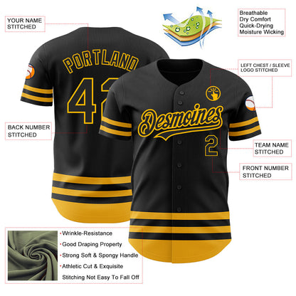Custom Black Gold Line Authentic Baseball Jersey - Sky-Custom