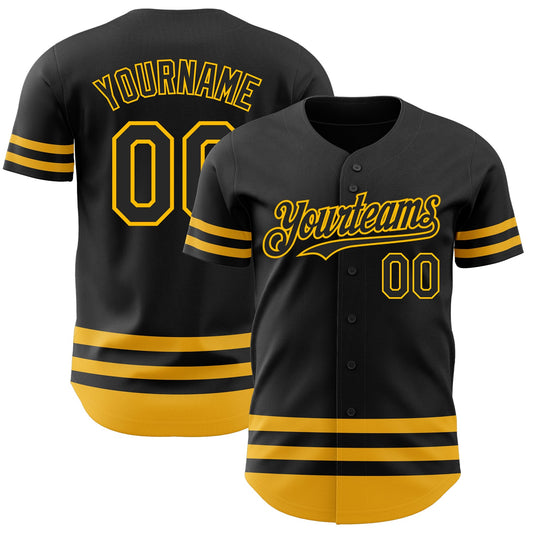 Custom Black Gold Line Authentic Baseball Jersey - Sky-Custom