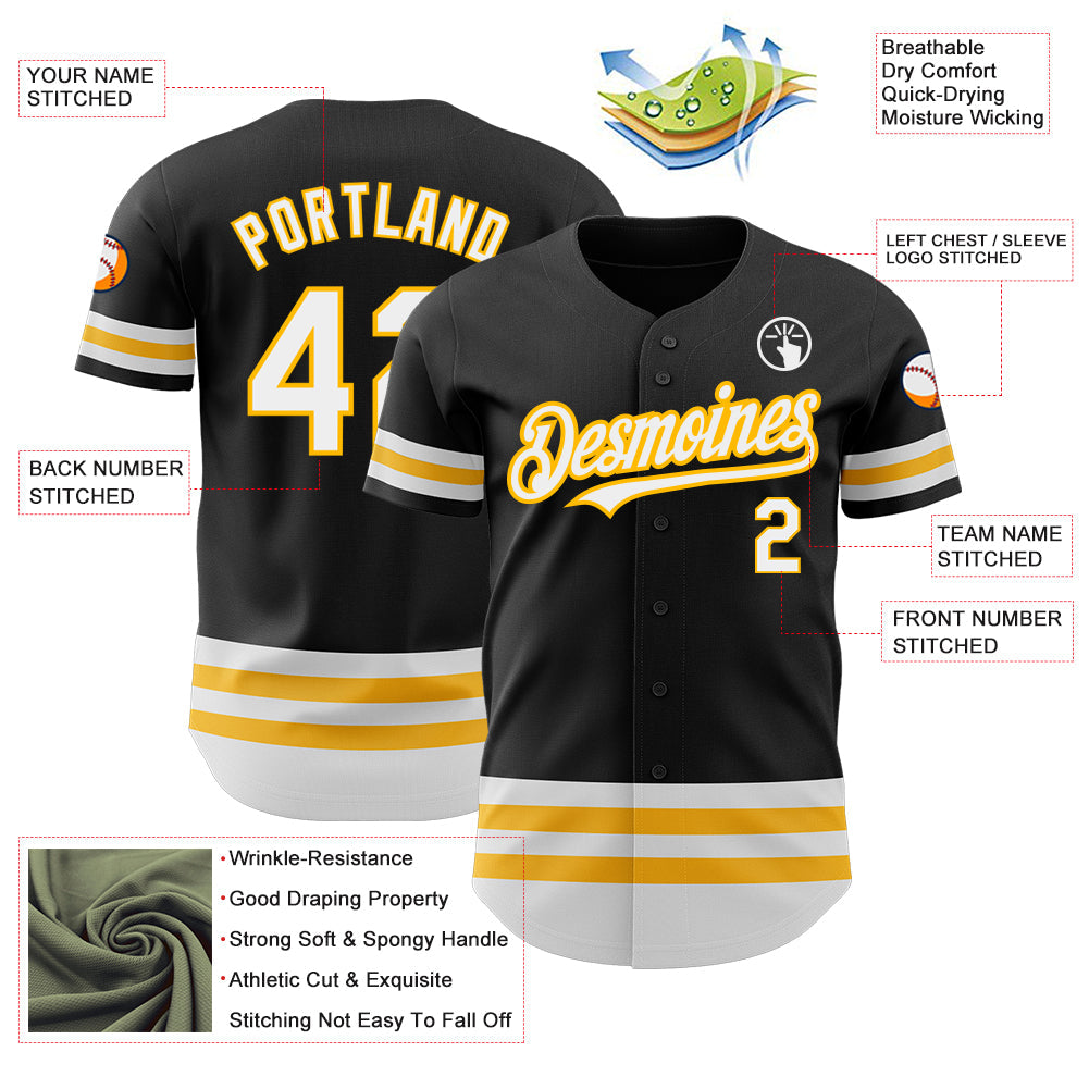Custom Black White-Gold Line Authentic Baseball Jersey - Sky-Custom