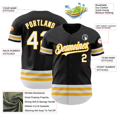 Custom Black White-Gold Line Authentic Baseball Jersey - Sky-Custom
