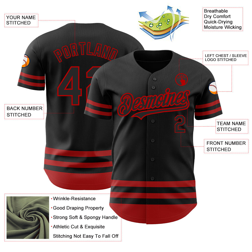 Custom Black Red Line Authentic Baseball Jersey - Sky-Custom