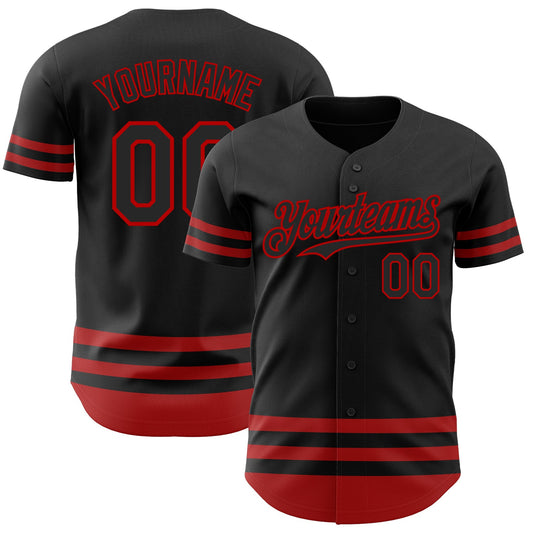 Custom Black Red Line Authentic Baseball Jersey - Sky-Custom