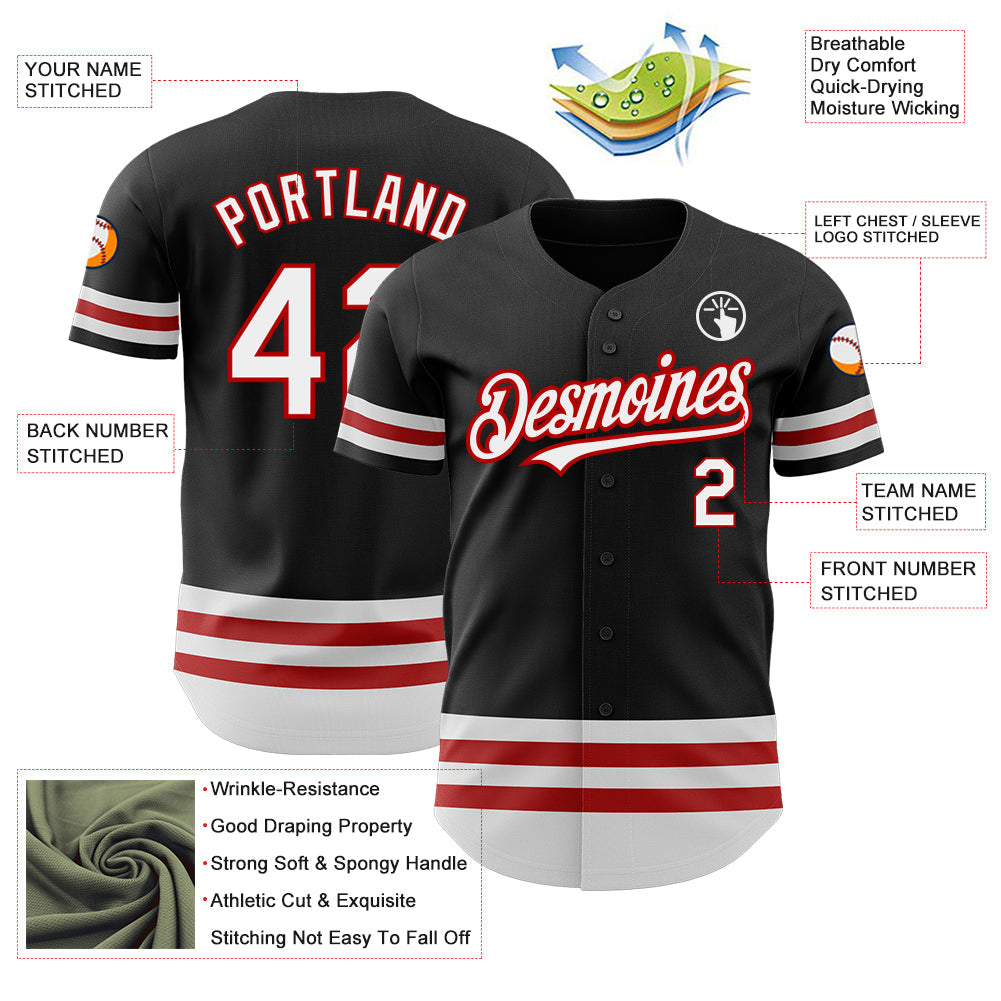 Custom Black White-Red Line Authentic Baseball Jersey - Sky-Custom
