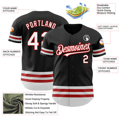 Custom Black White-Red Line Authentic Baseball Jersey - Sky-Custom