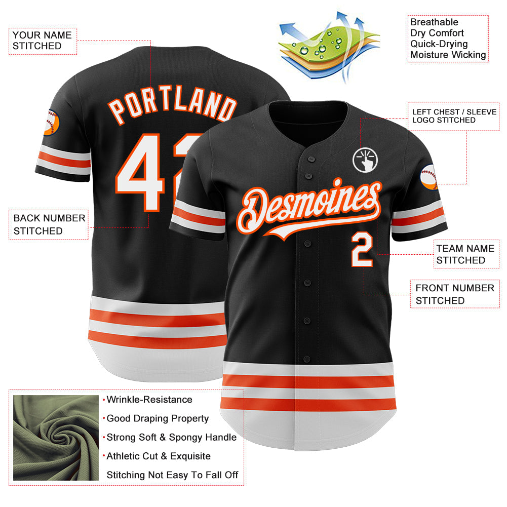 Custom Black White-Orange Line Authentic Baseball Jersey - Sky-Custom