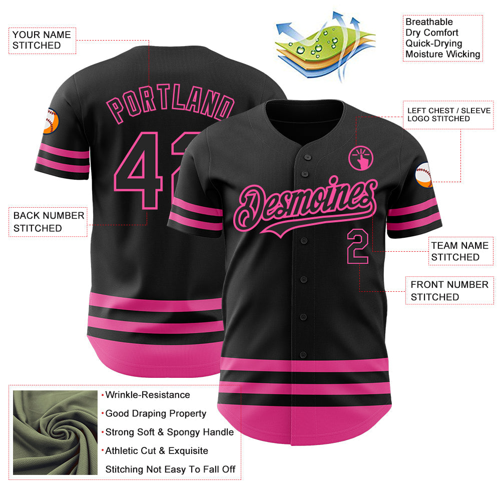 Custom Black Pink Line Authentic Baseball Jersey - Sky-Custom
