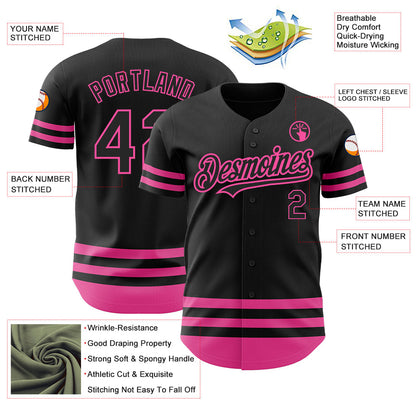 Custom Black Pink Line Authentic Baseball Jersey - Sky-Custom