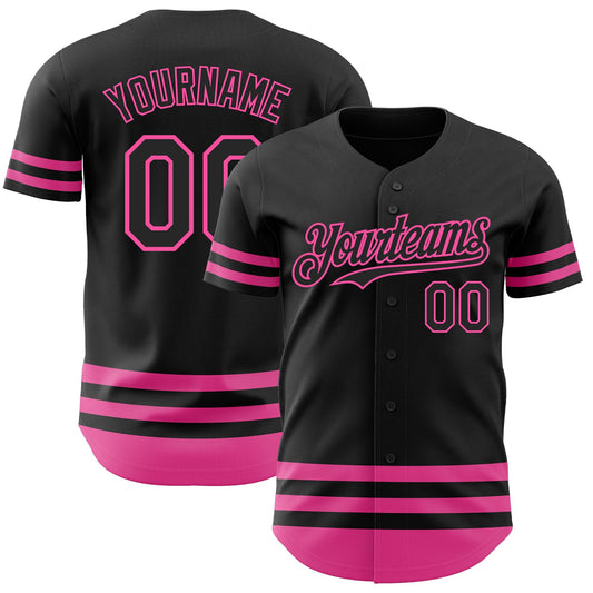 Custom Black Pink Line Authentic Baseball Jersey - Sky-Custom