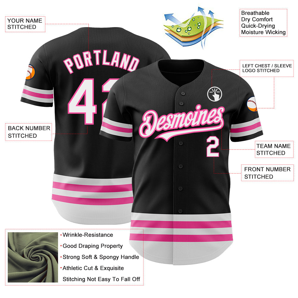 Custom Black White-Pink Line Authentic Baseball Jersey - Sky-Custom