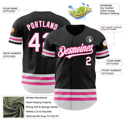 Custom Black White-Pink Line Authentic Baseball Jersey - Sky-Custom