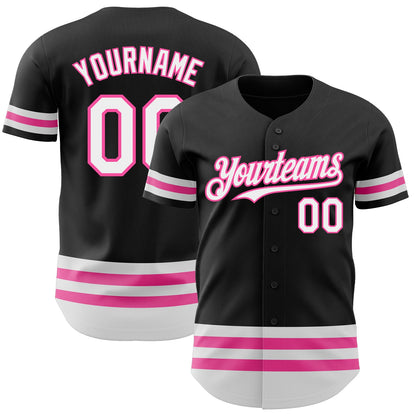 Custom Black White-Pink Line Authentic Baseball Jersey - Sky-Custom
