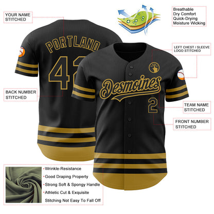 Custom Black Old Gold Line Authentic Baseball Jersey - Sky-Custom
