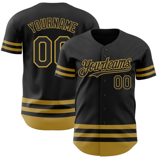 Custom Black Old Gold Line Authentic Baseball Jersey - Sky-Custom