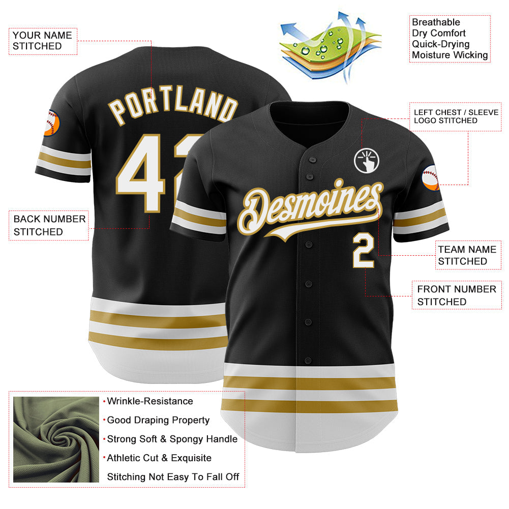 Custom Black White-Old Gold Line Authentic Baseball Jersey - Sky-Custom