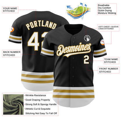 Custom Black White-Old Gold Line Authentic Baseball Jersey - Sky-Custom
