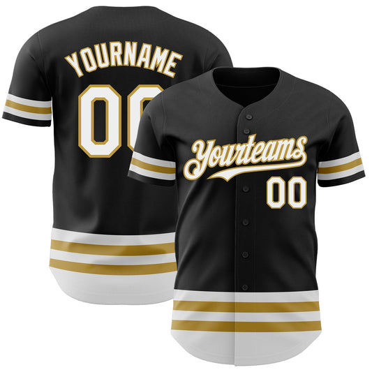 Custom Black White-Old Gold Line Authentic Baseball Jersey - Sky-Custom