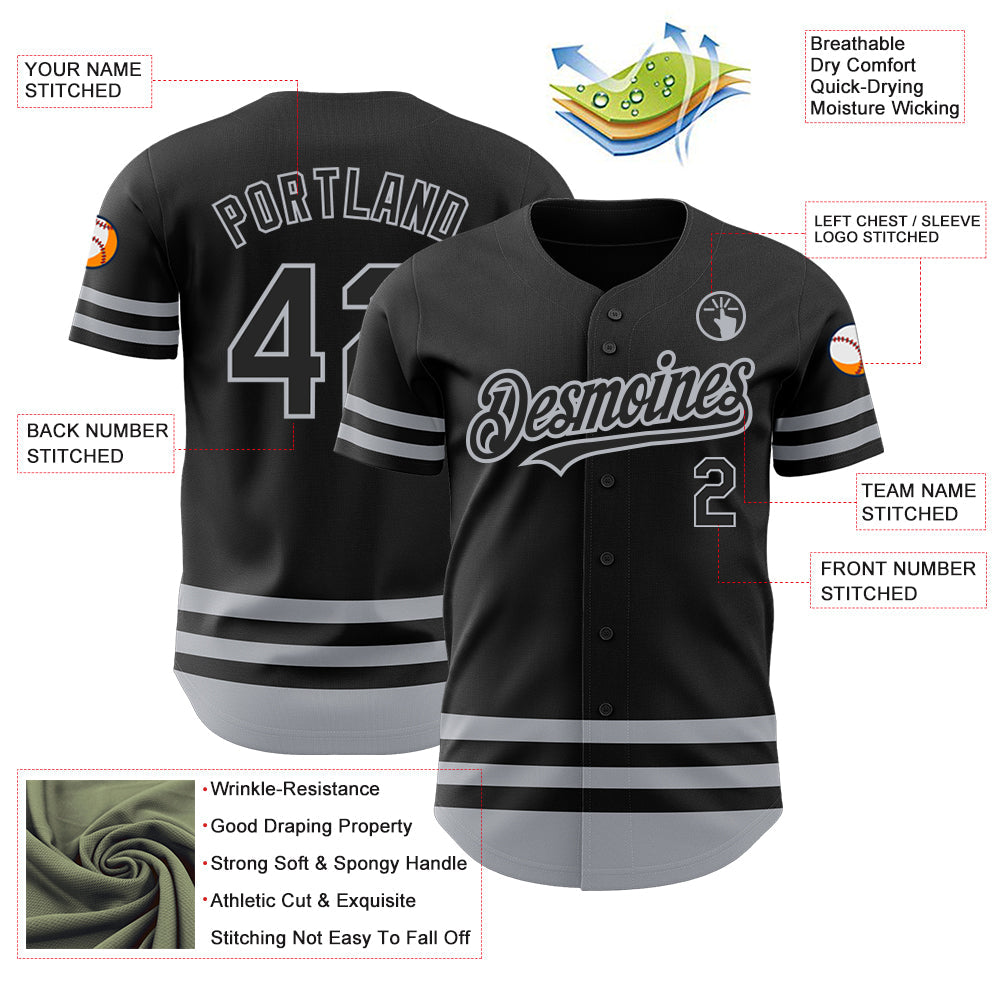 Custom Black Gray Line Authentic Baseball Jersey - Sky-Custom