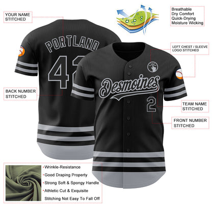 Custom Black Gray Line Authentic Baseball Jersey - Sky-Custom