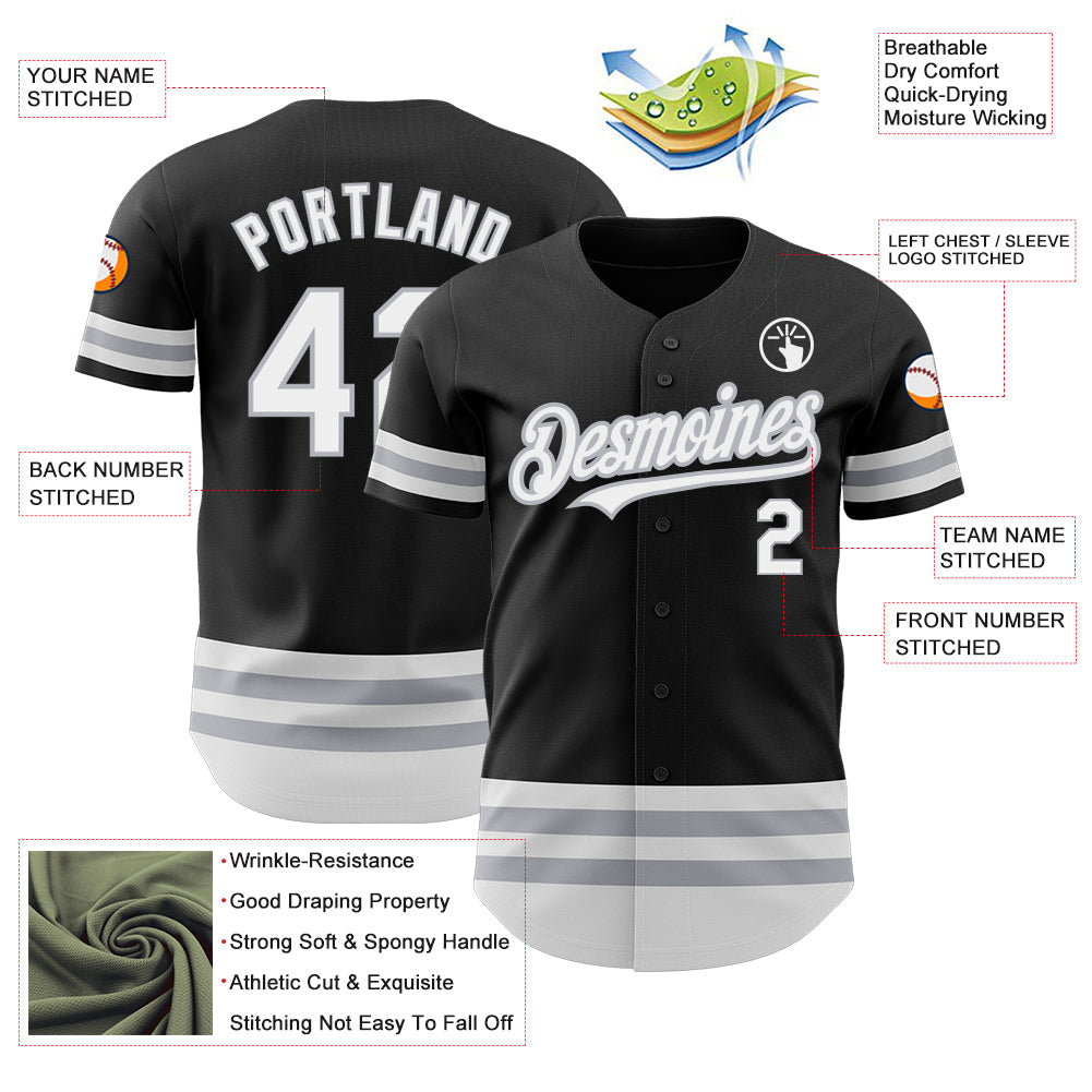 Custom Black White-Gray Line Authentic Baseball Jersey - Sky-Custom