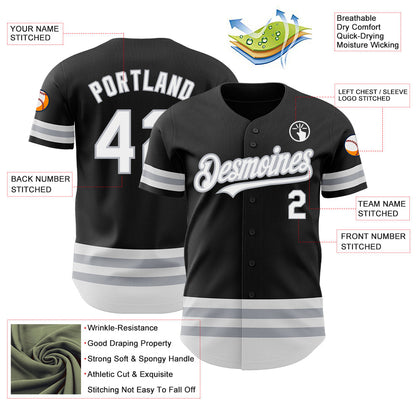 Custom Black White-Gray Line Authentic Baseball Jersey - Sky-Custom