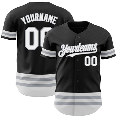 Custom Black White-Gray Line Authentic Baseball Jersey - Sky-Custom