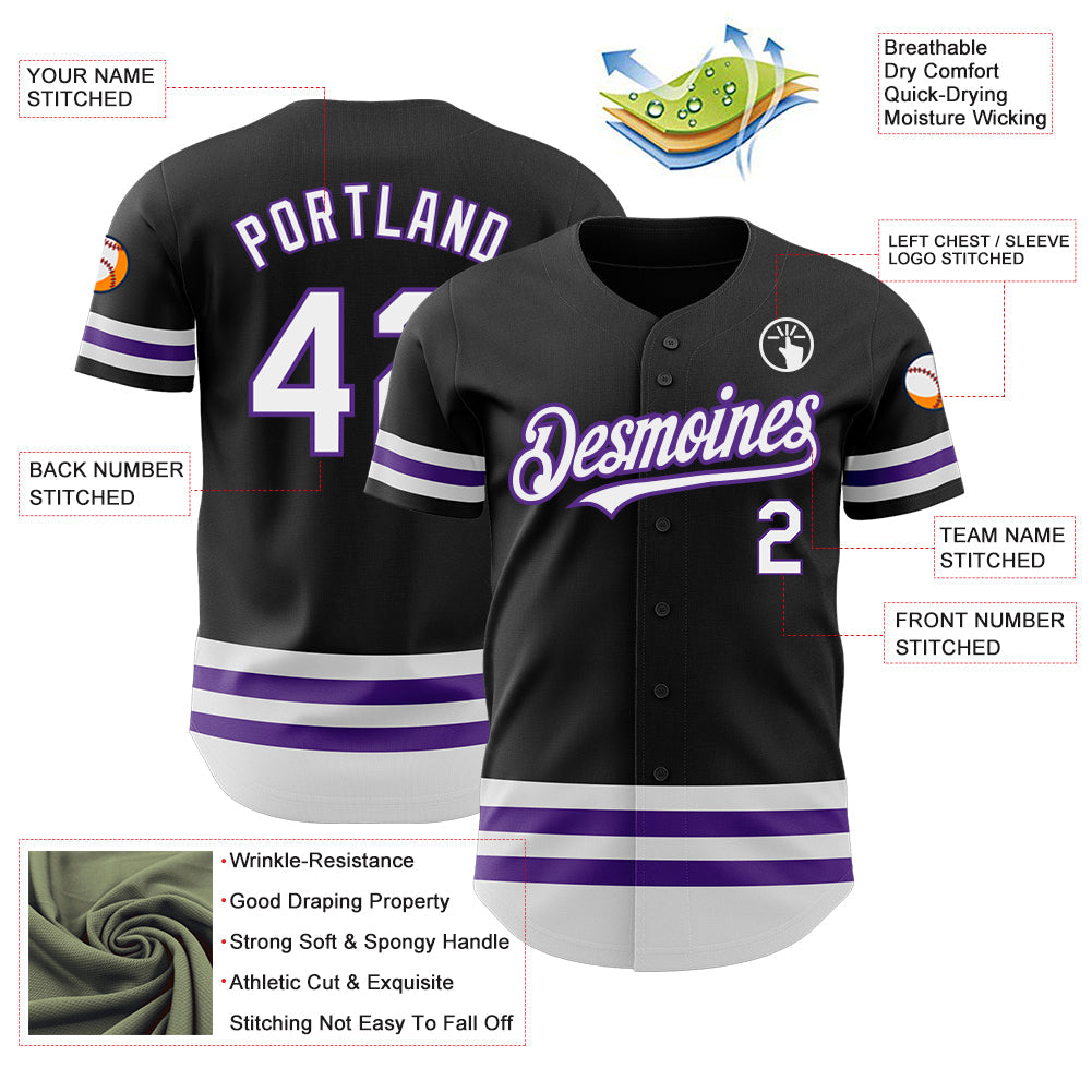 Custom Black White-Purple Line Authentic Baseball Jersey - Sky-Custom
