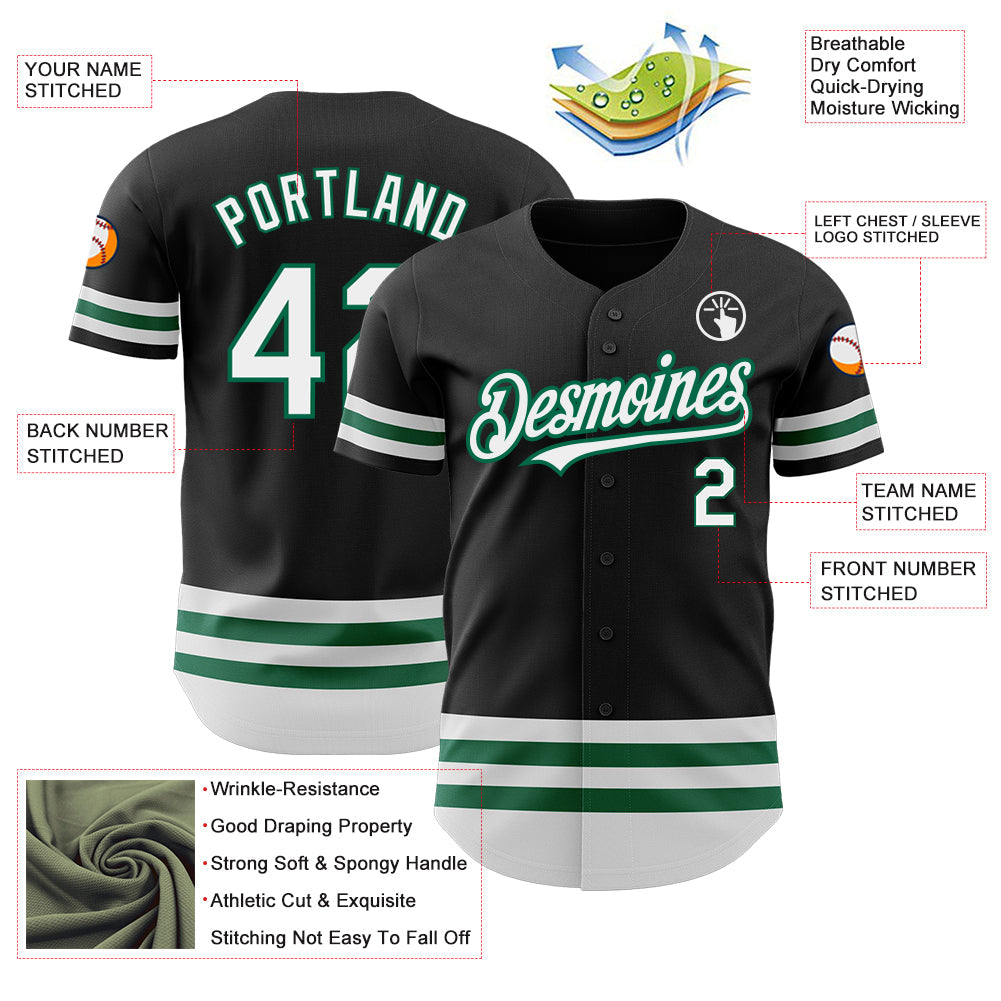 Custom Black White-Kelly Green Line Authentic Baseball Jersey - Sky-Custom