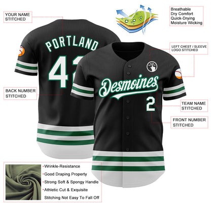 Custom Black White-Kelly Green Line Authentic Baseball Jersey - Sky-Custom