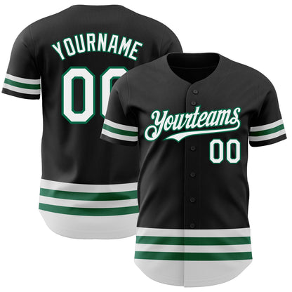 Custom Black White-Kelly Green Line Authentic Baseball Jersey - Sky-Custom