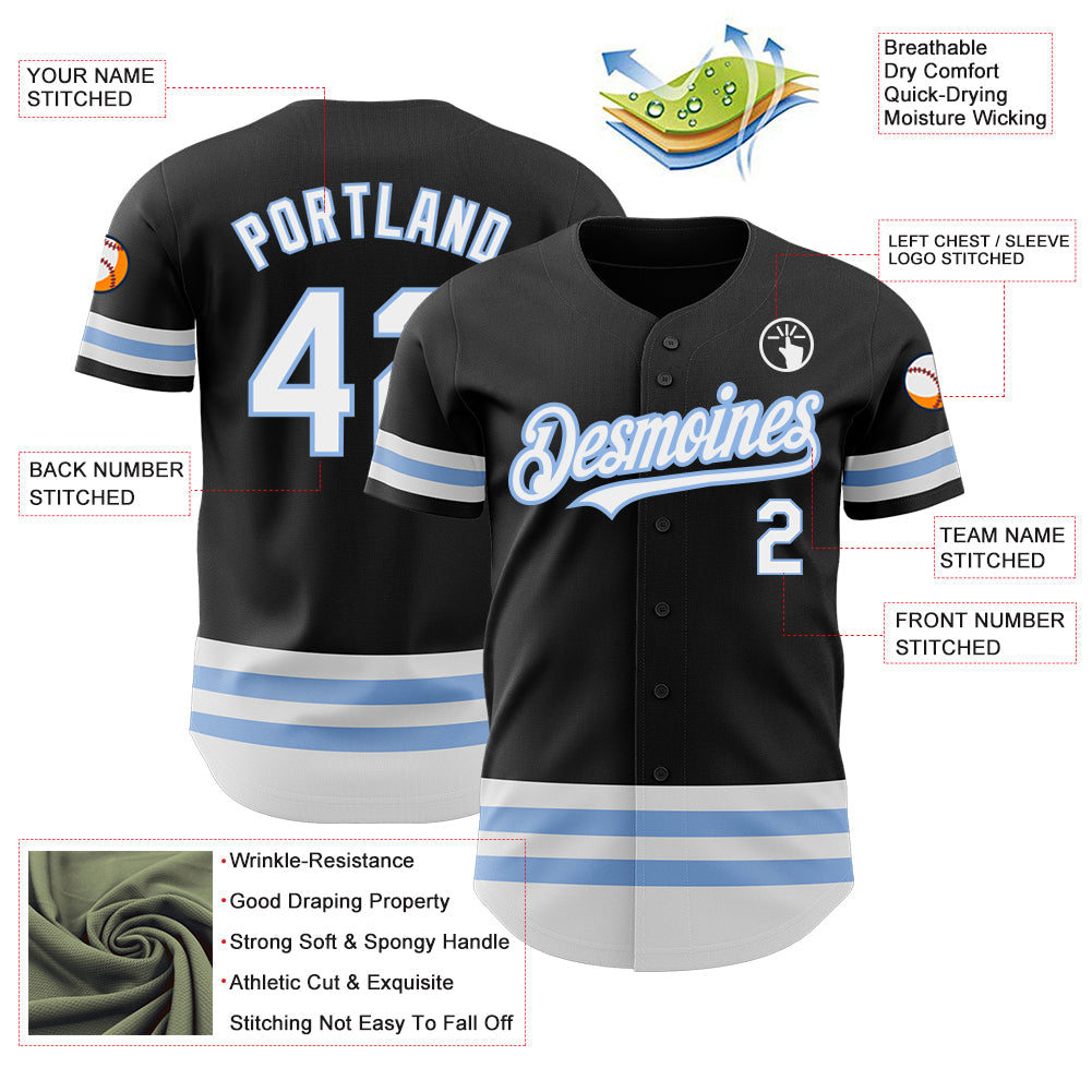 Custom Black White-Light Blue Line Authentic Baseball Jersey - Sky-Custom