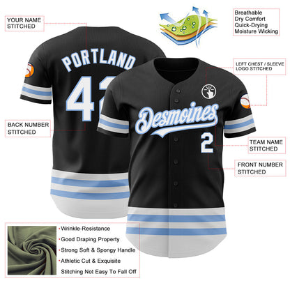 Custom Black White-Light Blue Line Authentic Baseball Jersey - Sky-Custom