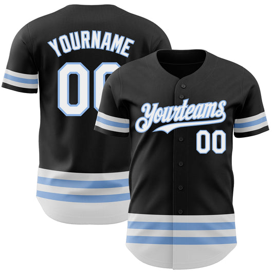 Custom Black White-Light Blue Line Authentic Baseball Jersey - Sky-Custom