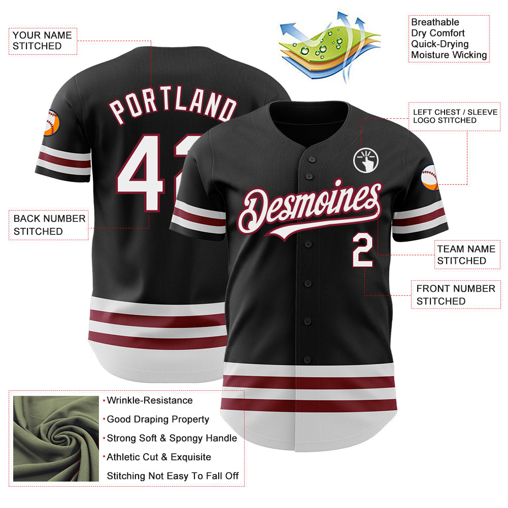 Custom Black White-Crimson Line Authentic Baseball Jersey - Sky-Custom