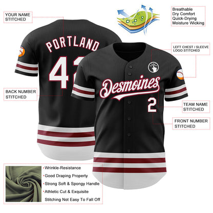 Custom Black White-Crimson Line Authentic Baseball Jersey - Sky-Custom