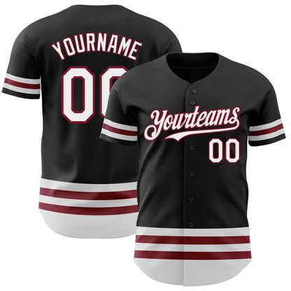 Custom Black White-Crimson Line Authentic Baseball Jersey - Sky-Custom