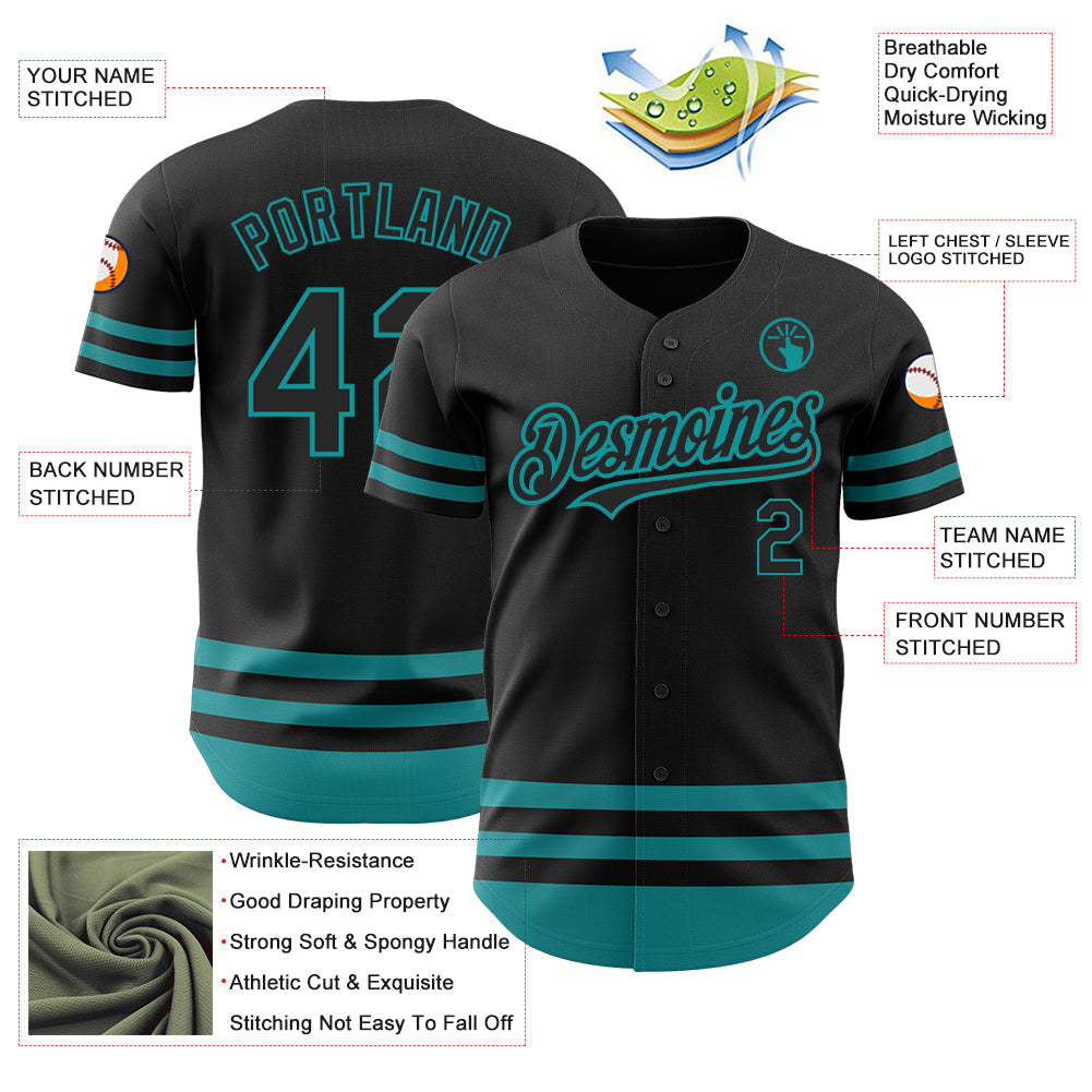 Custom Black Teal Line Authentic Baseball Jersey - Sky-Custom
