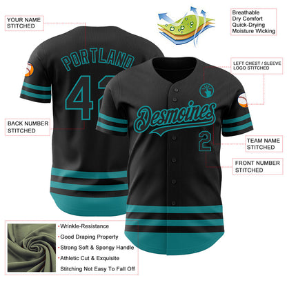 Custom Black Teal Line Authentic Baseball Jersey - Sky-Custom
