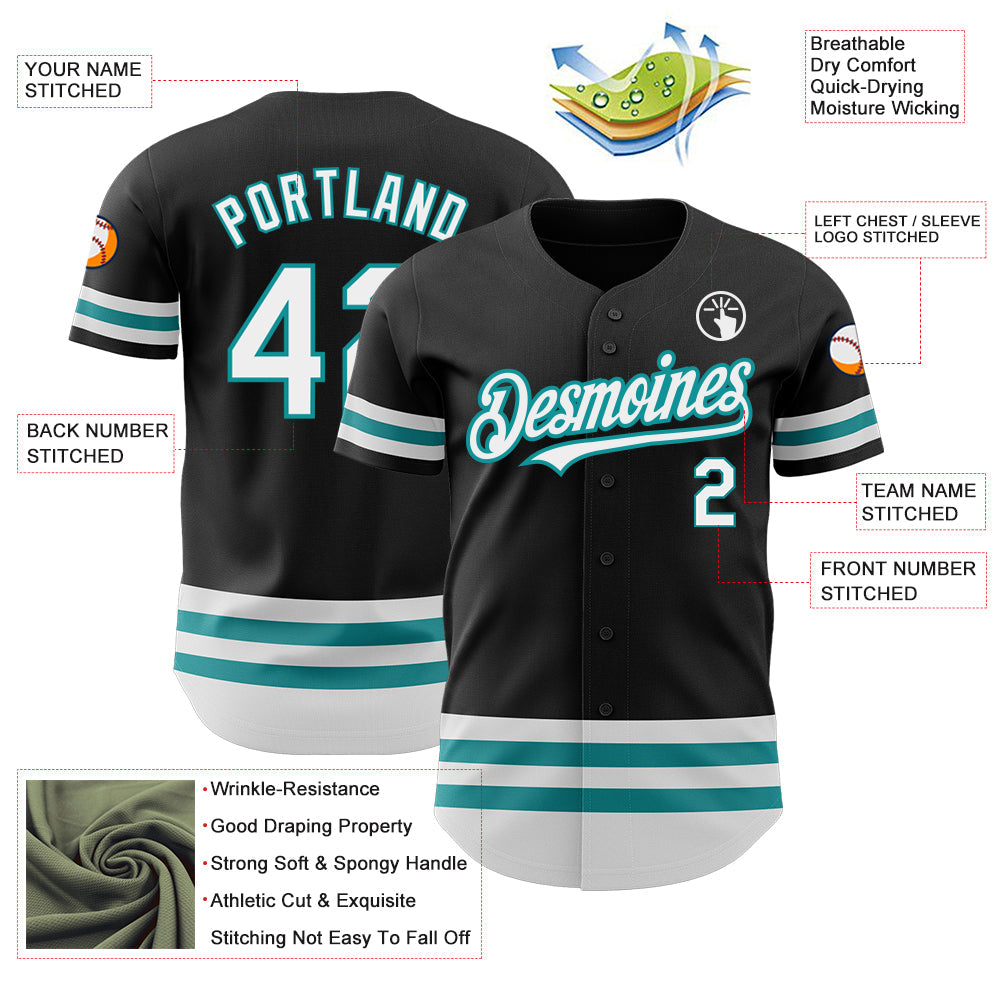 Custom Black White-Teal Line Authentic Baseball Jersey - Sky-Custom