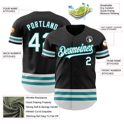 Custom Black White-Teal Line Authentic Baseball Jersey - Sky-Custom