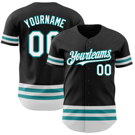 Custom Black White-Teal Line Authentic Baseball Jersey - Sky-Custom