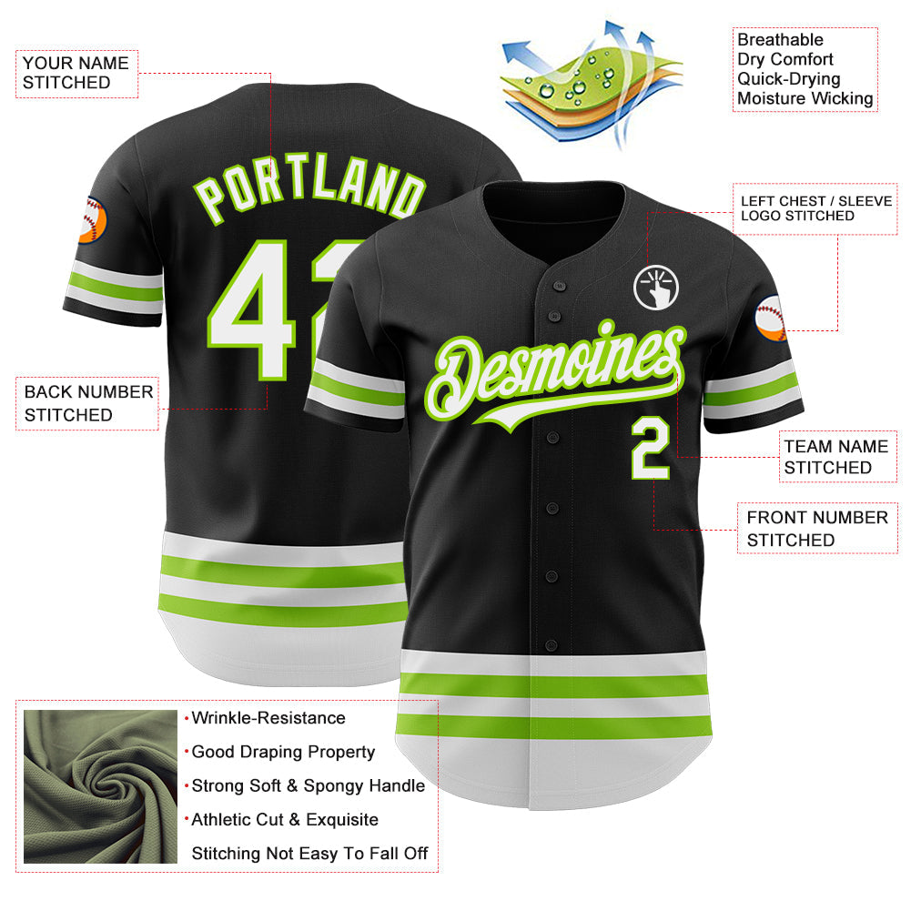 Custom Black White-Neon Green Line Authentic Baseball Jersey - Sky-Custom