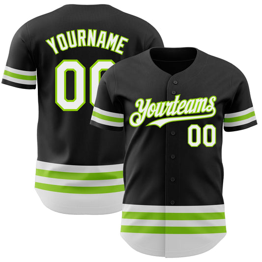 Custom Black White-Neon Green Line Authentic Baseball Jersey - Sky-Custom