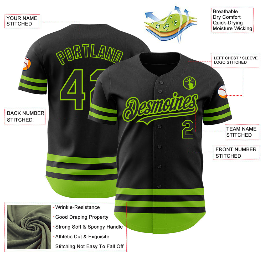 Custom Black Neon Green Line Authentic Baseball Jersey - Sky-Custom