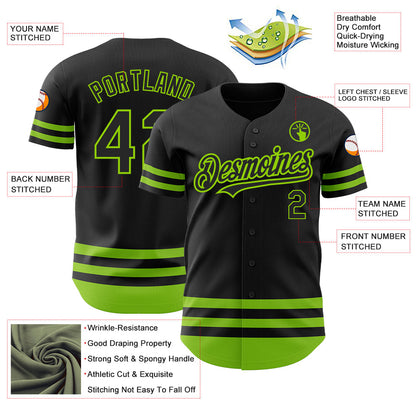 Custom Black Neon Green Line Authentic Baseball Jersey - Sky-Custom