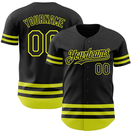 Custom Black Neon Yellow Line Authentic Baseball Jersey - Sky-Custom