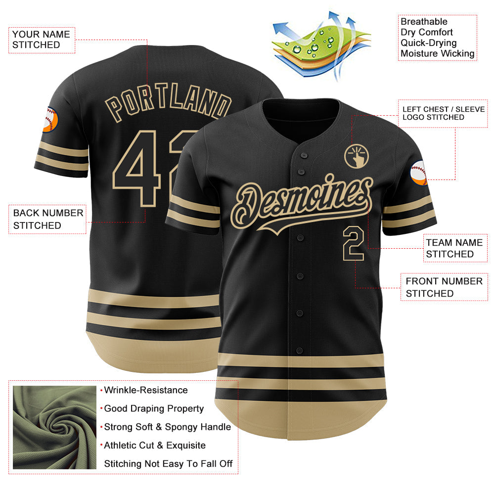 Custom Black Vegas Gold Line Authentic Baseball Jersey - Sky-Custom