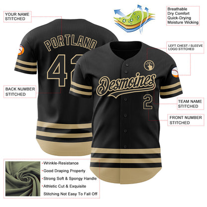 Custom Black Vegas Gold Line Authentic Baseball Jersey - Sky-Custom